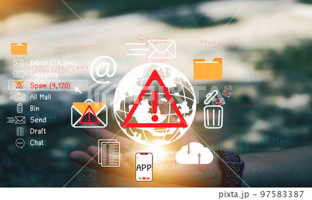 The concept of e-mail and computer viruses. Review the concepts of internet security, spam and e-marketing on screen. Spam email pop-up warnings. The concept of e-mail and computer viruses. Review the concepts of internet security, spam and e-marketing on screen. Spam email pop-up warnings. 97583387