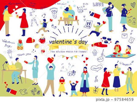 バレンタインデーを楽しむ人達	 97584659