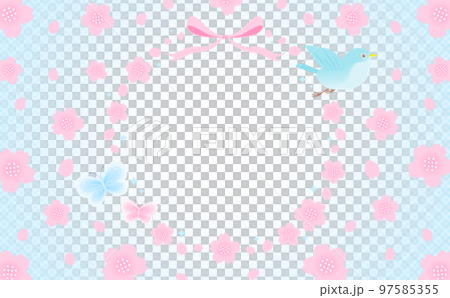 日本現代春天櫻花矢量框架材料裝飾鳥和蝴蝶_淺藍色_無文字 日本現代春天櫻花矢量框架材料裝飾鳥和蝴蝶_淺藍色_無文字 97585355