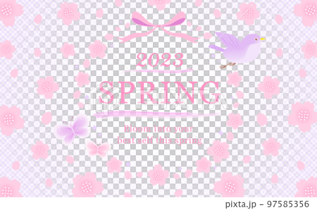 Japanese modern spring cherry blossom vector frame material decorated with birds and butterflies_purple Japanese modern spring cherry blossom vector frame material decorated with birds and butterflies_purple 97585356
