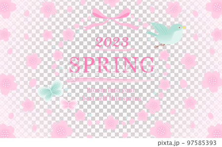 Japanese modern spring cherry blossom vector frame material decorated with birds and butterflies_pink 97585393
