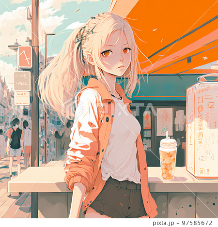 街のカフェスタンドで見かけた少女「AI生成画像」 97585672