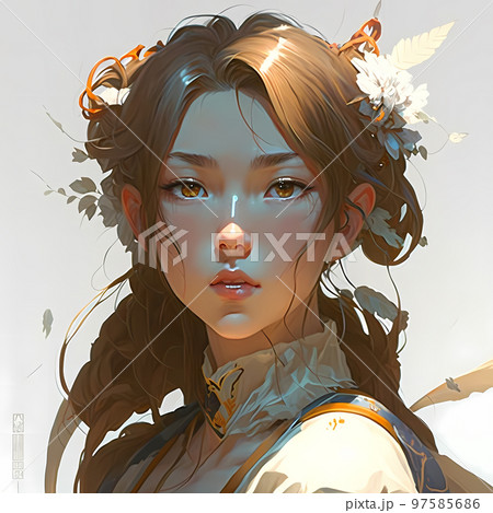 美しい女性　正面の肖像画「AI生成画像」 97585686