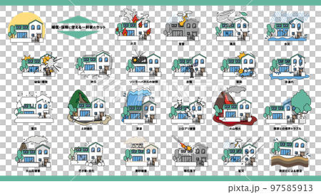 A set illustration of a detached house that can be used for main guarantees and insurance 97585913