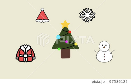 Cute Christmas Illustration & Isolated on yellow Background. Santa Claus, snowman, snowflakes, Christmas tree. Print Ideal for fabric, wrapping paper, textile, poster, banner, card, New Year's design Cute Christmas Illustration & Isolated on yellow Background. Santa Claus, snowman, snowflakes, Christmas tree. Print Ideal for fabric, wrapping paper, textile, poster, banner, card, New Year's design 97586125