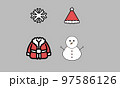 Cute Christmas Illustration & Isolated on gray Background. Santa Claus, snowman, snowflakes. Print Ideal for fabric, wrapping paper, textile, poster, banner, card, scrapbooking and New Year's design. Cute Christmas Illustration & Isolated on gray Background. Santa Claus, snowman, snowflakes. Print Ideal for fabric, wrapping paper, textile, poster, banner, card, scrapbooking and New Year's design. 97586126