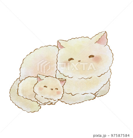 イラスト素材:親子の猫(手描き水彩風)のイラスト素材 [97587584] - PIXTA