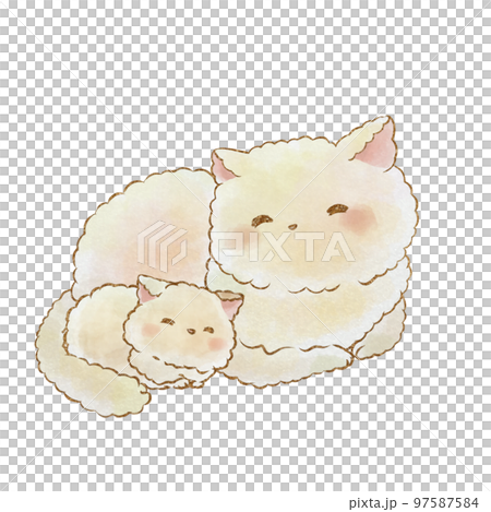 イラスト素材:親子の猫(手描き水彩風)のイラスト素材 [97587584] - PIXTA
