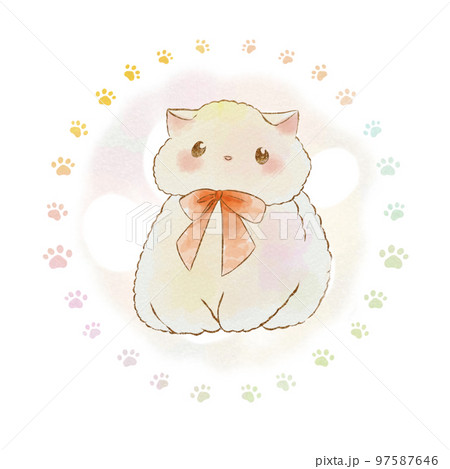 ワンポイントイラスト素材:じっとしている猫(手描き水彩風)のイラスト