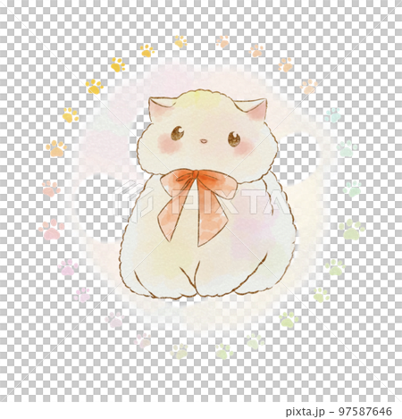 ワンポイントイラスト素材:じっとしている猫(手描き水彩風)のイラスト