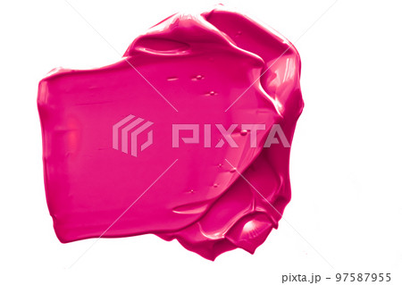 Pink beauty swatch, skincare and makeup cosmetic product sample texture isolated on white background, make-up smudge, cream cosmetics smear or paint brush stroke closeup Pink beauty swatch, skincare and makeup cosmetic product sample texture isolated on white background, make-up smudge, cream cosmetics smear or paint brush stroke closeup 97587955