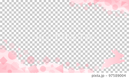 粉色跑兔輪廓和圓形、三角形、方形圖標框 97589004