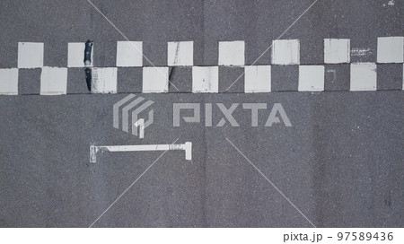 Aerial top view grid start, Start of track, Racing asphalt road 97589436