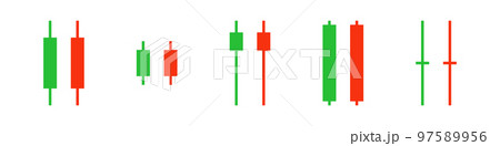 様々な種類のローソク足チャートアイコン。株価や為替の変動。ベクター。 97589956