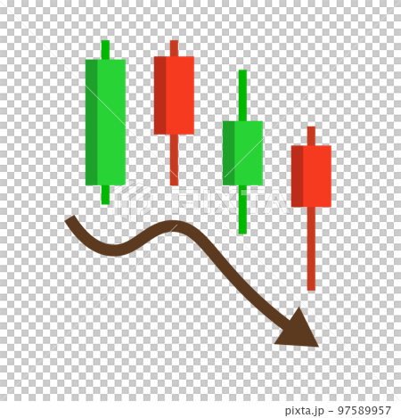 下降趨勢燭台圖表圖標。股票價格和匯率下跌。向量。 下降趨勢燭台圖表圖標。股票價格和匯率下跌。向量。 97589957