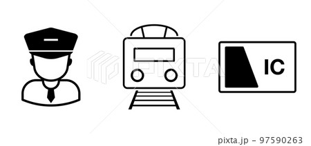 車掌と電車とICカードのアイコンセット。鉄道交通機関アイコンセット。ベクター。 車掌と電車とICカードのアイコンセット。鉄道交通機関アイコンセット。ベクター。 97590263