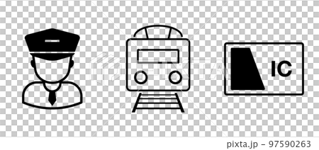車掌と電車とICカードのアイコンセット。鉄道交通機関アイコンセット。ベクター。 車掌と電車とICカードのアイコンセット。鉄道交通機関アイコンセット。ベクター。 97590263