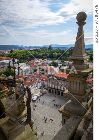 Obradoiro square view from Santiago de Compostela Cathedral, Galicia, Spain 97590476