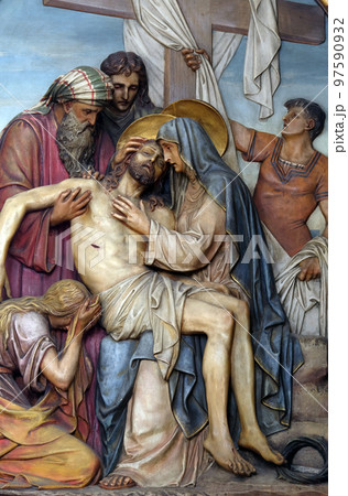 13th Stations of the Cross,Jesus' body is removed from the cross, Basilica of the Sacred Heart of Jesus in Zagreb, Croatia 97590932