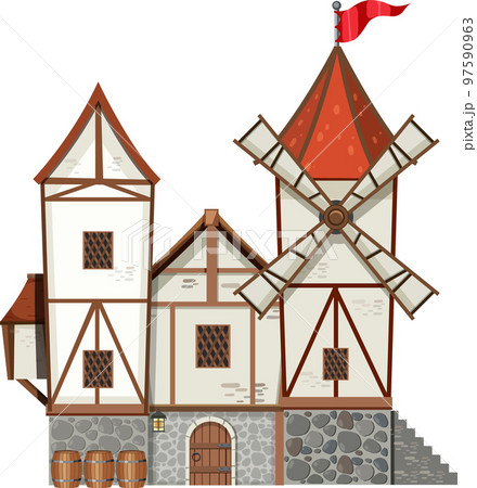 Medieval historical building in cartoon style 97590963