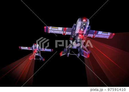 警護用ドローン(飛行機型の編隊飛行：黒バック版) 97591410