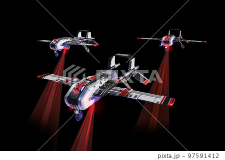 警護用ドローン(飛行機型の編隊飛行：黒バック版) 97591412