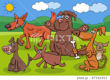 cartoon dogs and puppies animal characters group 97592952