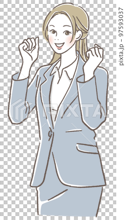 A woman in a suit that makes a guts pose A woman in a suit that makes a guts pose 97593037