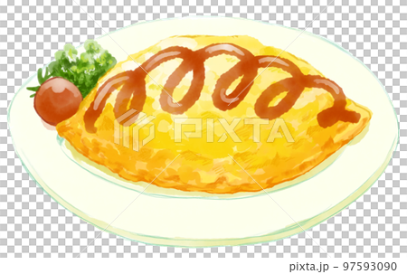 豐滿可口的番茄醬煎蛋捲飯的水彩插圖 97593090