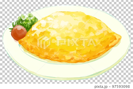 Watercolor illustration of plump and delicious omurice 97593098