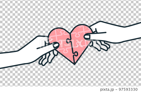 心臟拼圖的插圖。一個提醒我們我們的想法已經傳達的插圖。 心臟拼圖的插圖。一個提醒我們我們的想法已經傳達的插圖。 97593330