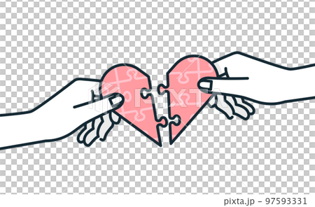 An image of cuddling. Vector illustration material that puts the pieces of the heart together. 97593331