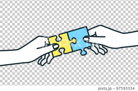 拼圖塊。一起處理和解決問題的圖像的插圖。 97593334