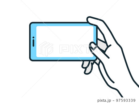 スマートフォンで動画を視聴しているポーズ。ベクターイラスト素材。 97593339