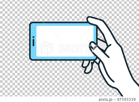スマートフォンで動画を視聴しているポーズ。ベクターイラスト素材。 97593339