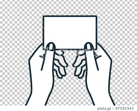 hand with card. receive a business card. A simple vector illustration material that presents a business card. 97593343