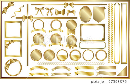 金のリボンとメダルとフレームの高級感ある素材セット 金のリボンとメダルとフレームの高級感ある素材セット 97593376