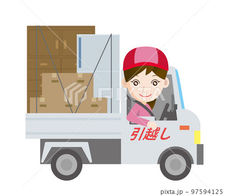 働く車 引越し引っ越し作業の軽自動車 トラックのイラスト 可愛いデフォルメ女性ドライバー運送のイラスト素材 働く車 引越し引っ越し作業の軽自動車 トラックのイラスト 可愛いデフォルメ女性ドライバー運送のイラスト素材