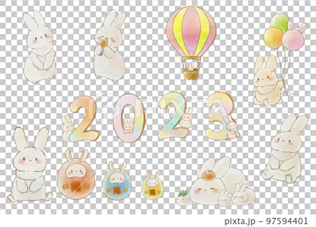 お得セット:うさぎのイラスト素材(手描き水彩風) お得セット:うさぎのイラスト素材(手描き水彩風) 97594401