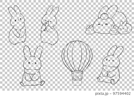 Value set: rabbit illustration material (line drawing) 97594402