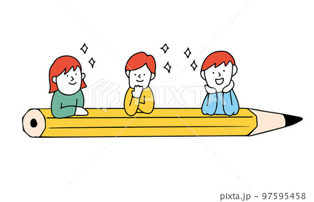 勉強やアートを楽しみにしているワクワクした表情の子供たちのイラスト 97595458