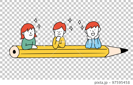 勉強やアートを楽しみにしているワクワクした表情の子供たちのイラスト 97595458