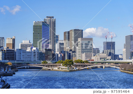 大阪都市風景 中之島の風景 天満橋から 大阪都市風景 中之島の風景 天満橋から 97595464