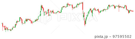 Red and green Japanese candlestick graph trading chart on white background 97595502