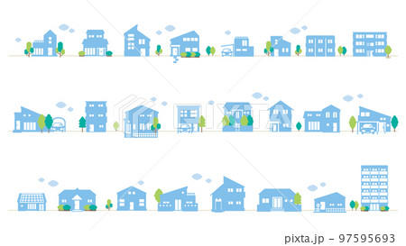建物アイコンの街並みイラストセット(フラット) 建物アイコンの街並みイラストセット(フラット) 97595693