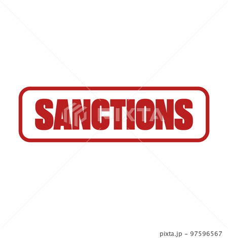 Sanctions red label and badge, button, stamp isolated on white background. Sanctions sticker 97596567