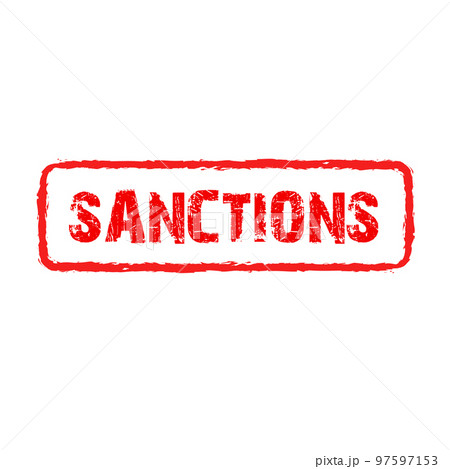 Sanctions red label and badge, button, stamp isolated on white background. Sanctions sticker 97597153