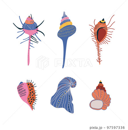 Doodle Ornamental Seashell with Hard Marine Shell Vector Set Doodle Ornamental Seashell with Hard Marine Shell Vector Set 97597336