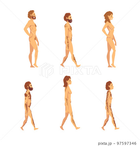 Male and Female Homo Sapiens as Biology and Human Evolution Stage Vector Set 97597346