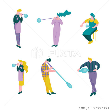 People Characters Glass Blower Inflating Molten Glass into Bubble Vector Set People Characters Glass Blower Inflating Molten Glass into Bubble Vector Set 97597453